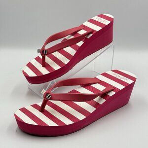 Coach Loralyn Red/White Stripe Wedge Thong Slip On Sandals Flip Flops Sz US 6